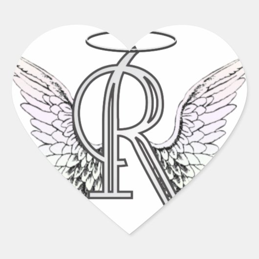 Letter R Initiaal Monogram met Angel Wings & Halo Hart Sticker (Voorkant)