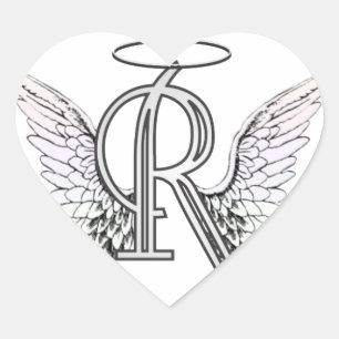 Letter R Initiaal Monogram met Angel Wings & Halo Hart Sticker
