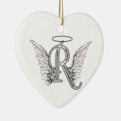 Letter R Initiaal Monogram met Angel Wings & Halo Keramisch Ornament (Rechts)