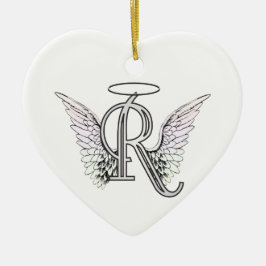 Letter R Initiaal Monogram met Angel Wings & Halo Keramisch Ornament