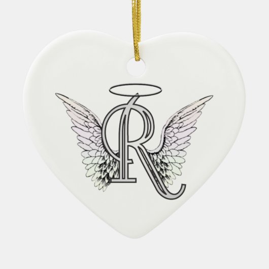 Letter R Initiaal Monogram met Angel Wings & Halo Keramisch Ornament (Voorkant)