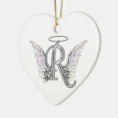 Letter R Initiaal Monogram met Angel Wings & Halo Keramisch Ornament (Links)