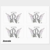 Letter R Initiaal Monogram met Angel Wings & Halo Rechthoekige Sticker (Vel)