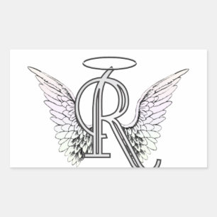 Letter R Initiaal Monogram met Angel Wings & Halo Rechthoekige Sticker