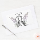 Letter R Initiaal Monogram met Angel Wings & Halo Rechthoekige Sticker (Envelop)