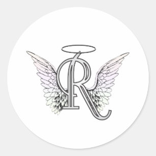 Letter R Initiaal Monogram met Angel Wings & Halo Ronde Sticker