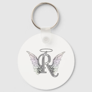 Letter R Initiaal Monogram met Angel Wings & Halo Sleutelhanger