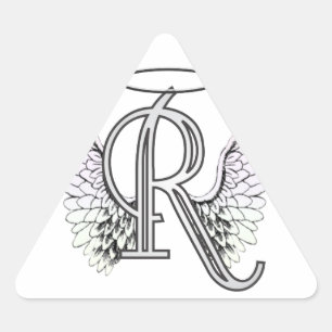 Letter R Initiaal Monogram met Angel Wings & Halo Sticker