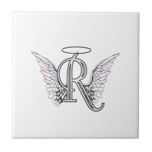 Letter R Initiaal Monogram met Angel Wings & Halo Tegeltje