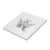 Letter R Initiaal Monogram met Angel Wings & Halo Tegeltje (Zijkant)