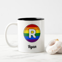 Letter R Initiaal & Name Gay Pride Rainbow Monogra Tweekleurige Koffiemok