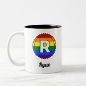 Letter R Initiaal & Name Gay Pride Rainbow Monogra Tweekleurige Koffiemok (Links)
