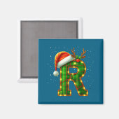 Letter R Kerstmis geruite Kerstman Hoed Monogram I Magneet (Voorkant / Achterkant)