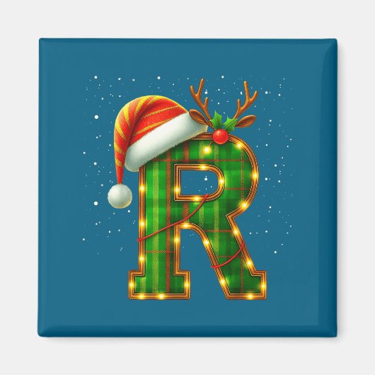 Letter R Kerstmis geruite Kerstman Hoed Monogram I Magneet (Voorkant)