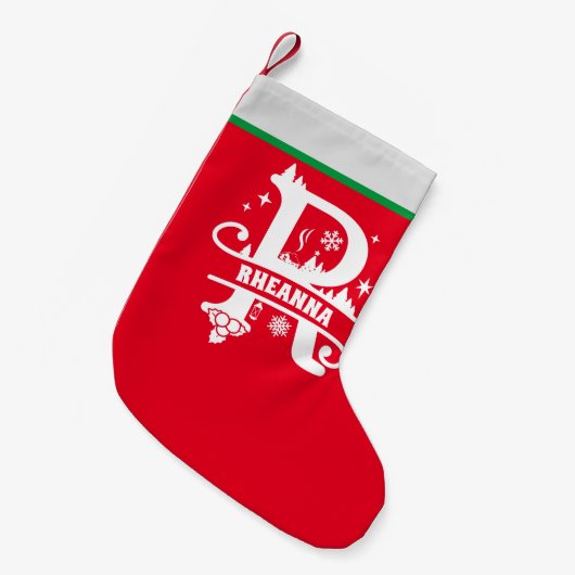 Letter R Kerstmonogram Initiaal Naam Rood Wit Kleine Kerstsok (Voorkant (Hangend))