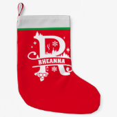 Letter R Kerstmonogram Initiaal Naam Rood Wit Kleine Kerstsok (Voorkant)
