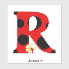 Letter R Ladybug Print met lieveheersbeestje en bl Sticker