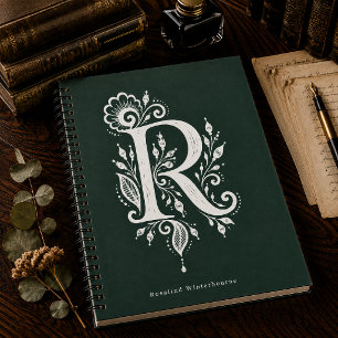 Letter R Linocut Botanische Monogram Notitieboek
