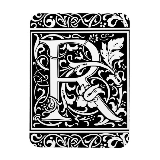 Letter R Medieval Monogram  Initiaal Magneet (Verticaal)