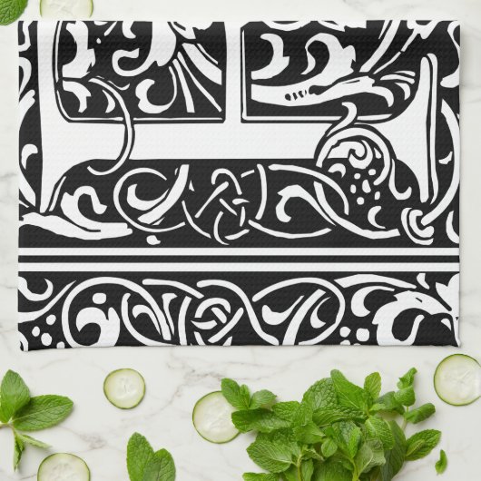 Letter R Medieval Monogram Initiaal Theedoek (Gevouwen)