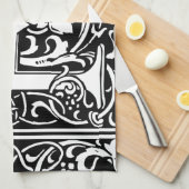 Letter R Medieval Monogram Initiaal Theedoek (Quarter Fold)