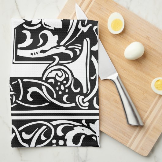 Letter R Medieval Monogram Initiaal Theedoek (Quarter Fold)