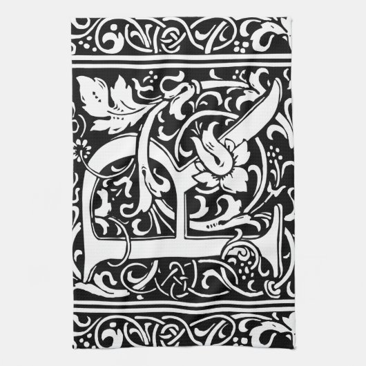 Letter R Medieval Monogram Initiaal Theedoek (Verticaal)