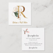 Letter R met Gold Geometric Design en Flowers Vierkante Visitekaartje (Voorkant / Achterkant)