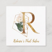 Letter R met Gold Geometric Design en Flowers Vierkante Visitekaartje (Voorkant)