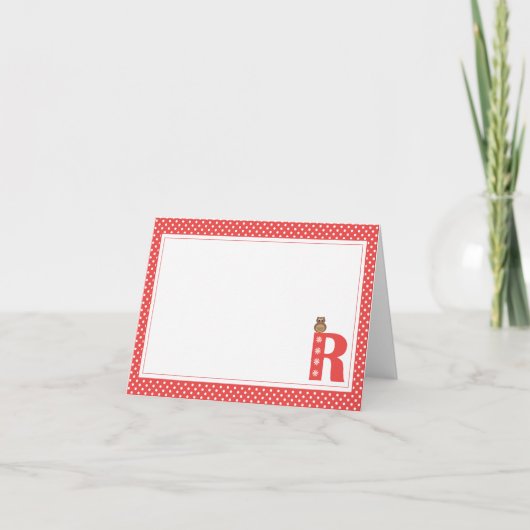 Letter R met Uil Blank Note Kaart (Voorkant)