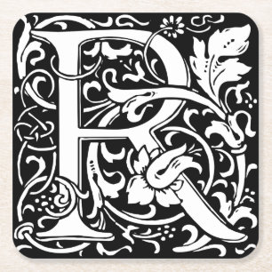 Letter R Middeleeuwse Monogram Art Nouveau Kartonnen Onderzetters
