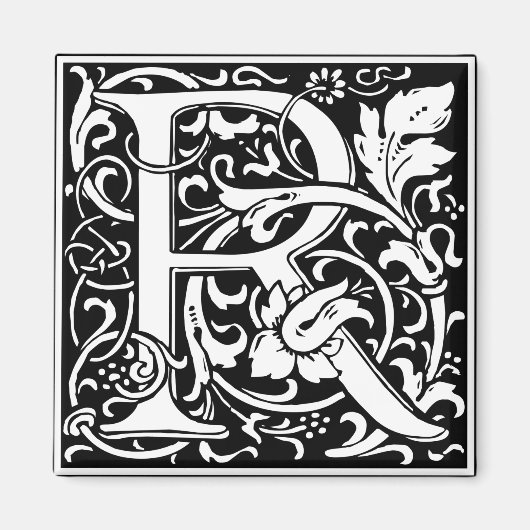 Letter R Middeleeuwse Monogram Art Nouveau Magneet (Voorkant)