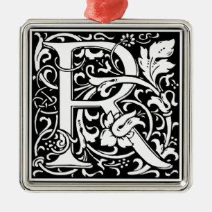 Letter R Middeleeuwse Monogram Art Nouveau Metalen Ornament