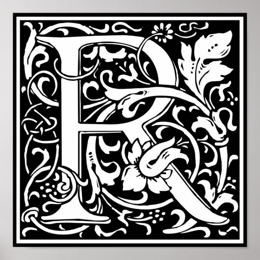 Letter R Middeleeuwse Monogram Art Nouveau Poster (Voorkant)