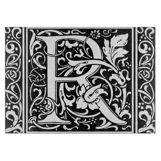 Letter R Middeleeuwse Monogram Art Nouveau Snijplank (Voorkant)