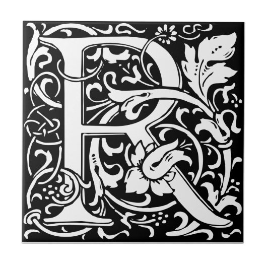 Letter R Middeleeuwse Monogram Art Nouveau Tegeltje (Voorkant)