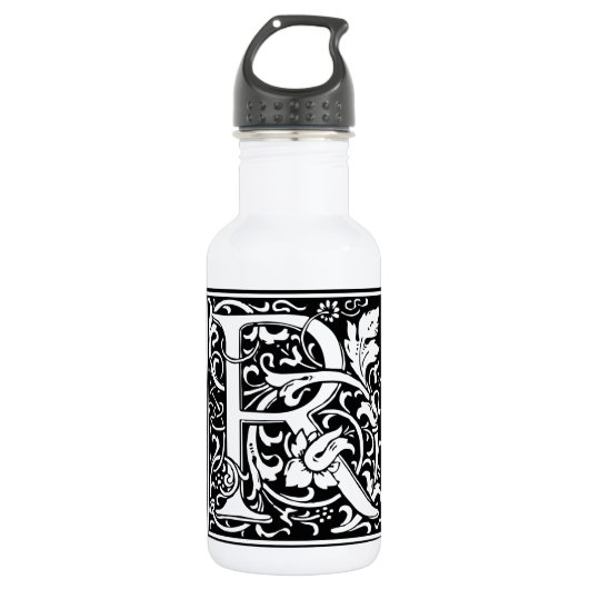 Letter R Middeleeuwse Monogram Art Nouveau Waterfles (Voorkant)