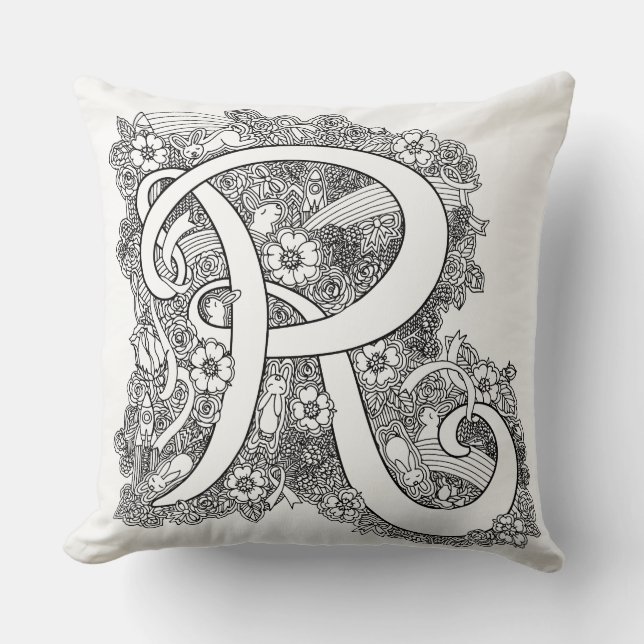 Letter R mono doodle tangled patroonkussen Kussen (Voorkant)