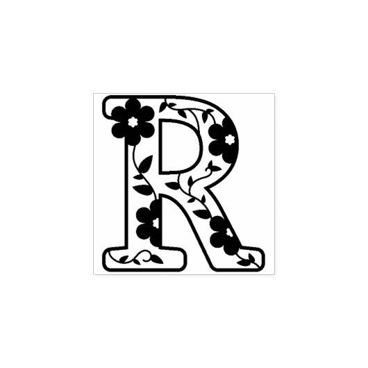 Letter R Monogram Bloemen Rubberstempel (Afrduk)