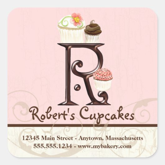 Letter R Monogram Cupcake Logo Zakelijke Stickers (Voorkant)