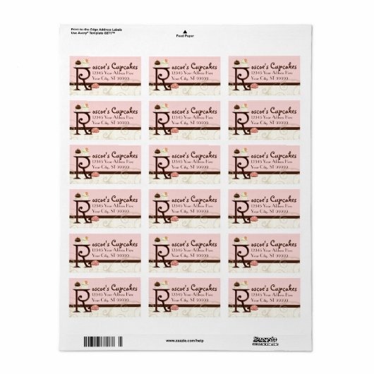 Letter R Monogram Dessert Bakkerij Adresetiketten Etiket (Full Sheet)