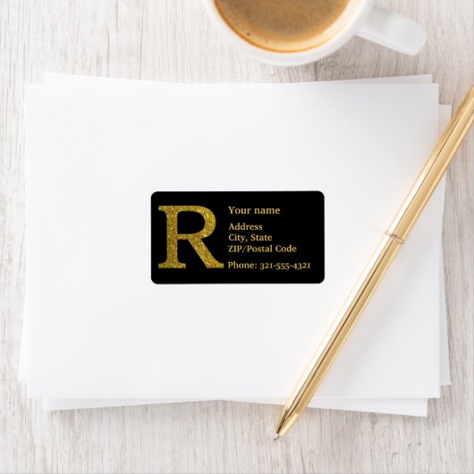 Letter R Monogram Glitter Address Label (Insitu)