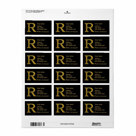 Letter R Monogram Glitter Address Label (Full Sheet)