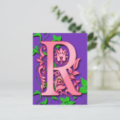 Letter R Monogram Initiaal op roze Paarse kaarten (Staand voorkant)