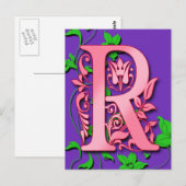 Letter R Monogram Initiaal op roze Paarse kaarten (Voorkant / Achterkant)