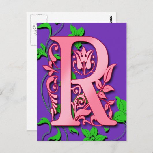 Letter R Monogram Initiaal op roze Paarse kaarten (Voorkant / Achterkant)