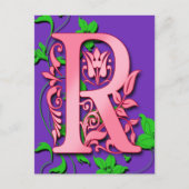 Letter R Monogram Initiaal op roze Paarse kaarten (Voorkant)