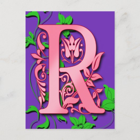 Letter R Monogram Initiaal op roze Paarse kaarten (Voorkant)