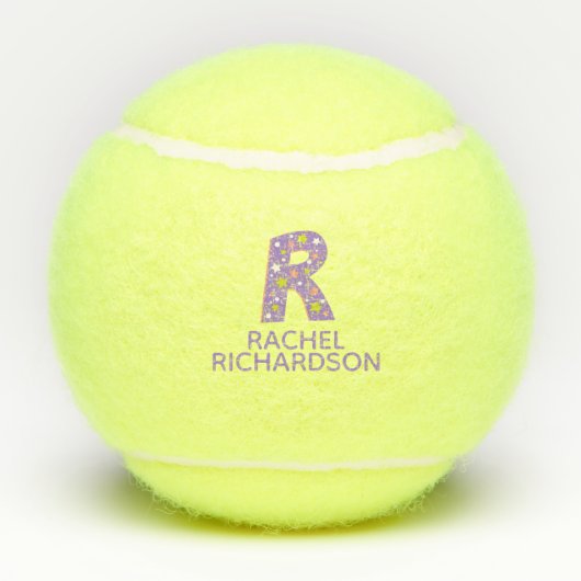 Letter R monogram meisjes gepersonaliseerd paarse Tennisballen (Achterkant)