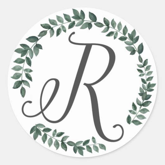 Letter R Monogram Minimalistische Botanische Bladk Ronde Sticker (Voorkant)